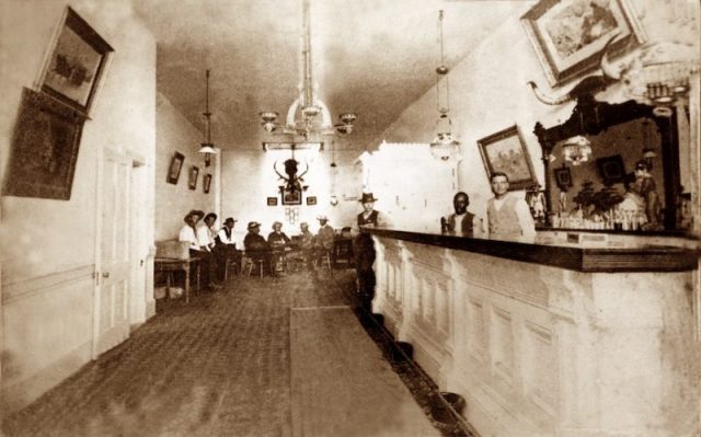 Interior of the Long Branch Saloon in Dodge City, Kansas.