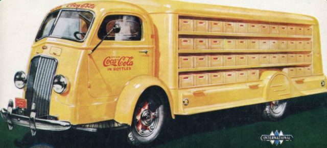 Painted all yellow. An international Harvester Coca Cola Truck, 1939.