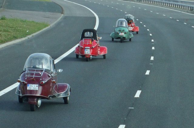 Are they racing? Four Messerschmitts on the autobahn, Photo by Kenneth Allen CC BY-SA 2.0