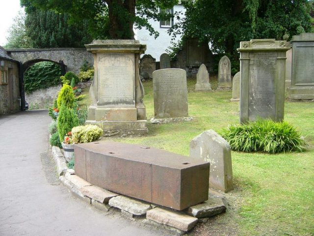 Iron coffin mortsafe in Colinton, once a village outside Edinburgh