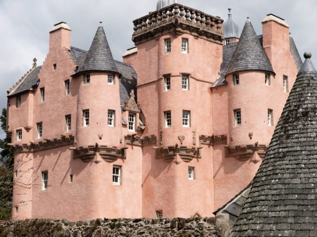 Craigievar Castle in Aberdeenshire, Scotland. The most recent renovations were completed in 2010.