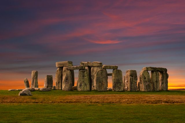 Photograph of Stonehenge at sunset