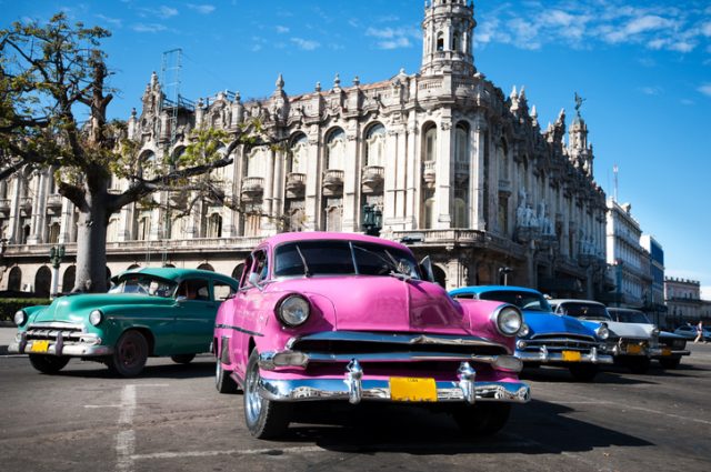 Gran Teatro, Havana, Cuba. The bodywork is gleaming, and they are equally well maintained underneath the hood.