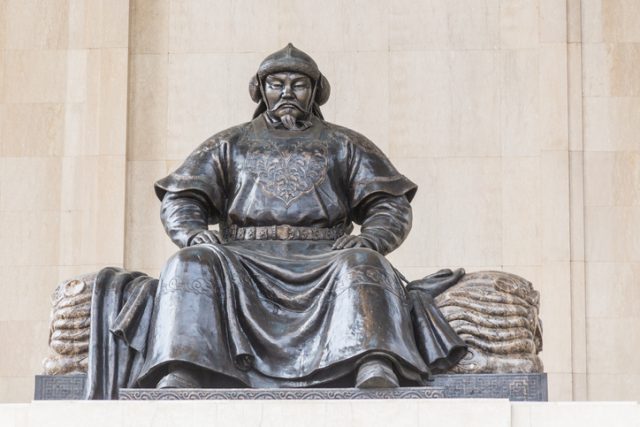 Genghis Khan monument in Ulaanbatar, Mongolia, in front of the parliament.
