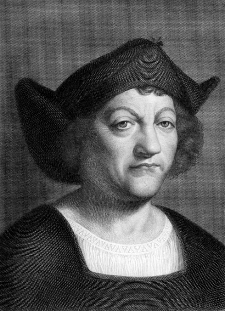 Christopher Columbus (1451-1506) on engraving from 1851. Engraved by I.W.Baumann and published in The Book of the World, Germany, 1851.