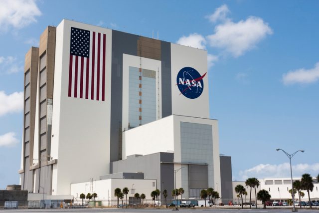 Exterior view of NASA’s Launch Control Center at Kennedy Space Center, Cape Canaveral in Florida.