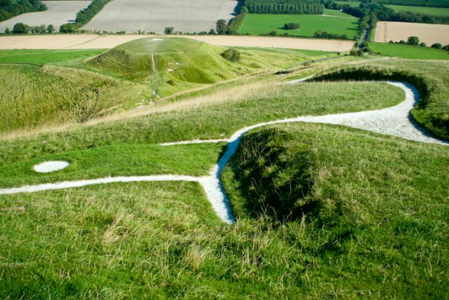 View of Dragon Hill from the top of Uffington White Horse