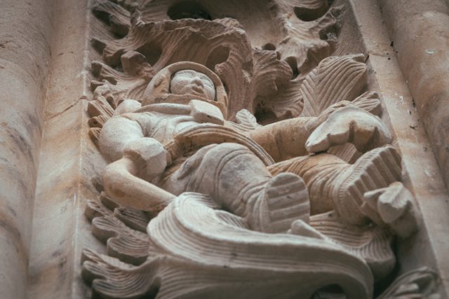 Under relief ‘The astronaut’. Salamanca cathedral, Castilla y León (Spain)