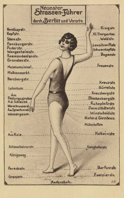 Funny postcard: “Newest street guide through Berlin and suburbs” ca. 1900
