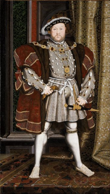 Portrait of Henry VIII in middle age, by the workshop of Hans Holbein the Younger.