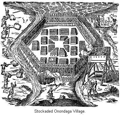Sketch by Samuel de Champlain of his attack on an Onondaga village.