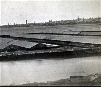 Solar salt fields on the side of Onondaga Lake in 1870.
