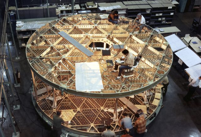 The floor grating of Skylab under construction.