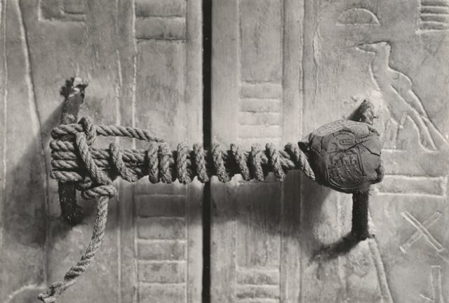 The unbroken seal on the Third Shrine of Tutankhamun’s tomb, Photograph by Harry Burton