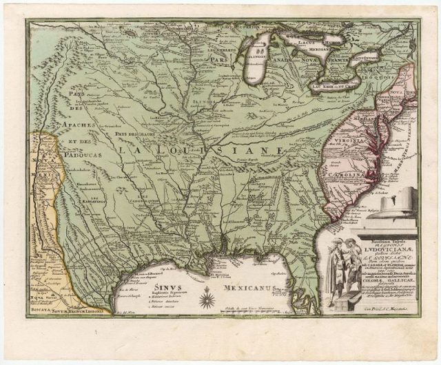 Weigel’s map (1719) intended to promote sales of the Mississippi Company in Germany.
