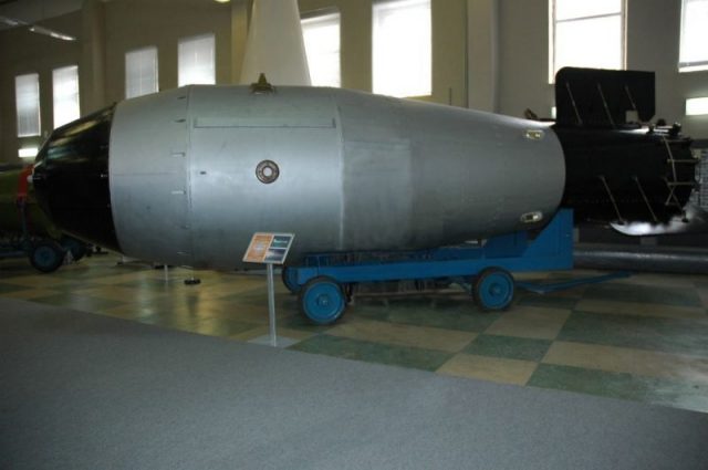 A Tsar Bomba-type casing on display at Sarov. Photo Croquant CC BY SA 3.0