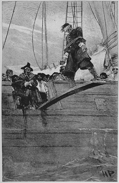 Artist’s conception of walking the plank – illustration by Howard Pyle for Harper’s Magazine, 1887.