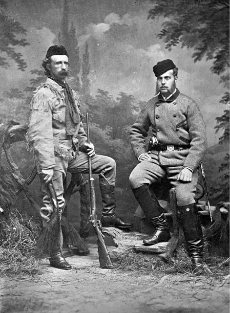 Custer (left) posing with Grand Duke Alexei Alexandrovich of Russia, 1872.
