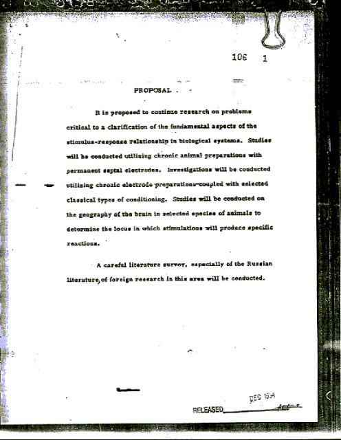 A page from the MK Ultra declassified documents which were handed over by the CIA following a Freedom of Information Act request as of 1995