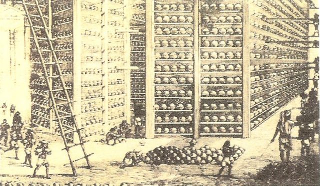 Storage of opium at a British East India Company warehouse.