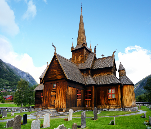 Lom Stave Church, a medieval wooden Christian church building, situated in Lom, Norway.