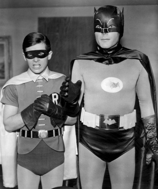 Photo of Burt Ward (Robin) and Adam West (Batman).