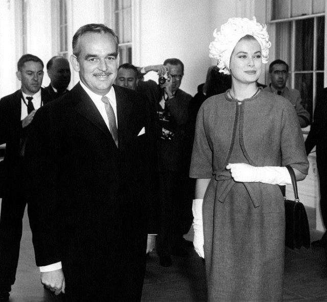 Prince Rainier III and Princess Grace arrive at the White House for a luncheon, May 24, 1961.