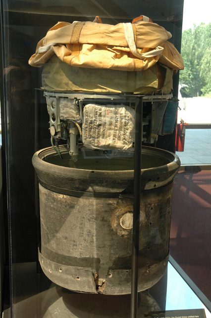 Salyut-5 film return capsule (displayed at the National Air and Space Museum, Washington D.C.). Photo by VargaA CC BY SA 3.0
