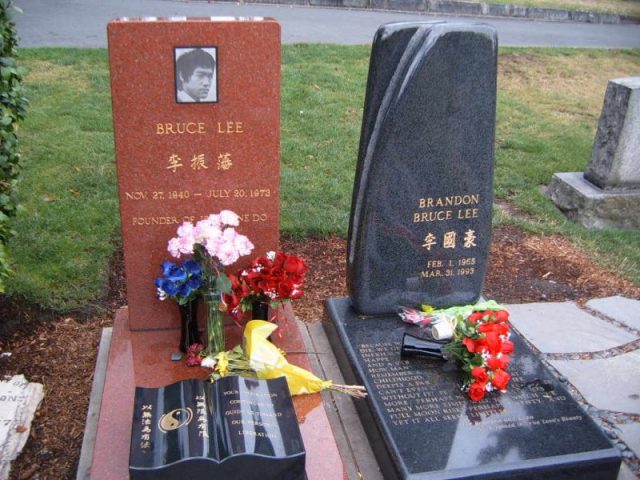 Bruce Lee is buried next to his son Brandon at Lake View Cemetery in Seattle.