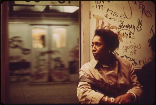 Woman in a subway, New York, 1973.