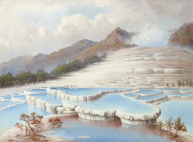 White Terraces, near Rotorua, New Zealand. These were destroyed by a volcanic eruption in 1884.