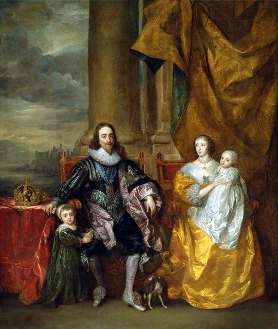 Henrietta Maria and King Charles I with Charles, Prince of Wales, and Princess Mary, painted by Anthony van Dyck, 1633.