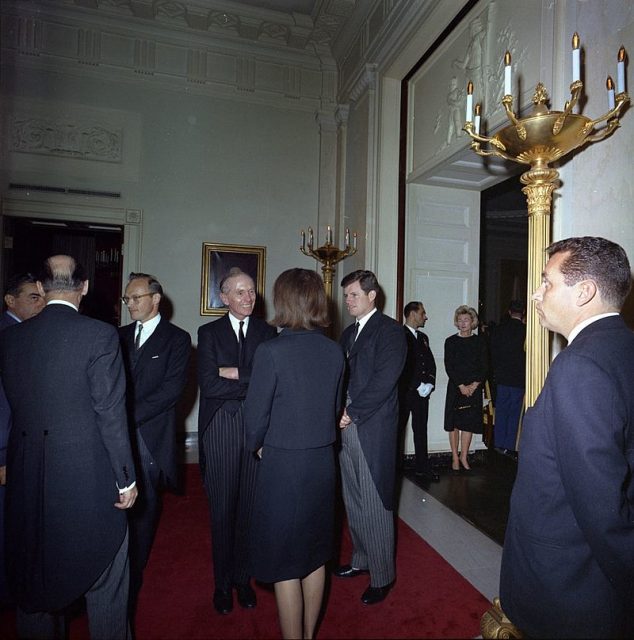 Alec Douglas-Home attending the Post funeral reception for John F. Kennedy.