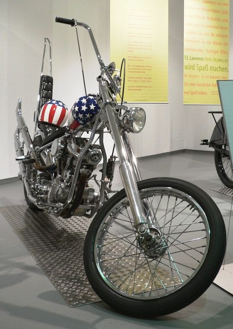 Captain America, Harley Davidson Chopper featured in Easy Rider. Photo by Joachim Köhler CC BY-SA 3.0