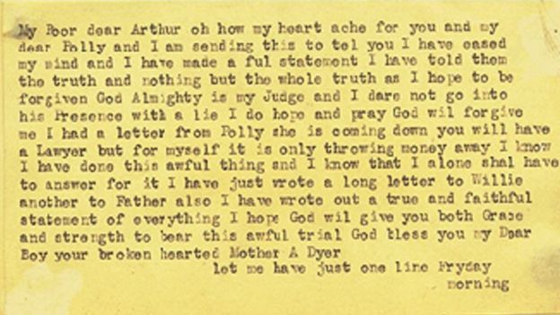 Transcript of Amelia Dyer’s confession. Photo by Thames Valley Museum