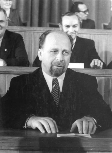Ulbricht addresses the People’s Chamber in 1950. His modeling of his beard on that of Lenin did not go unremarked by contemporaries. Photo by Bundesarchiv, Bild 183-08618-0005 / Sturm, Horst / CC-BY-SA 3.0