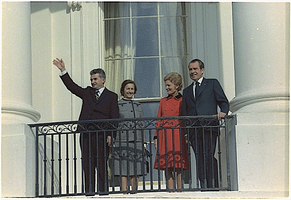 Arrival ceremony for President Ceausescu of Romania, south balcony of the White House.