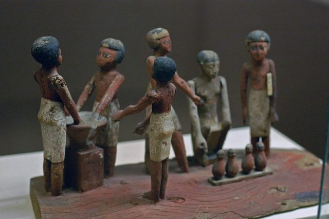Egyptian wooden model of beer making in ancient Egypt, Rosicrucian Egyptian Museum, San Jose, California. Photo by E Micheael Smith Chiefio CC BY 2.5
