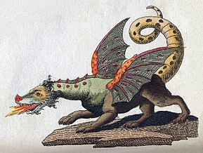 Illustration of a winged, fire-breathing dragon by Friedrich Justin Bertuch from 1806.