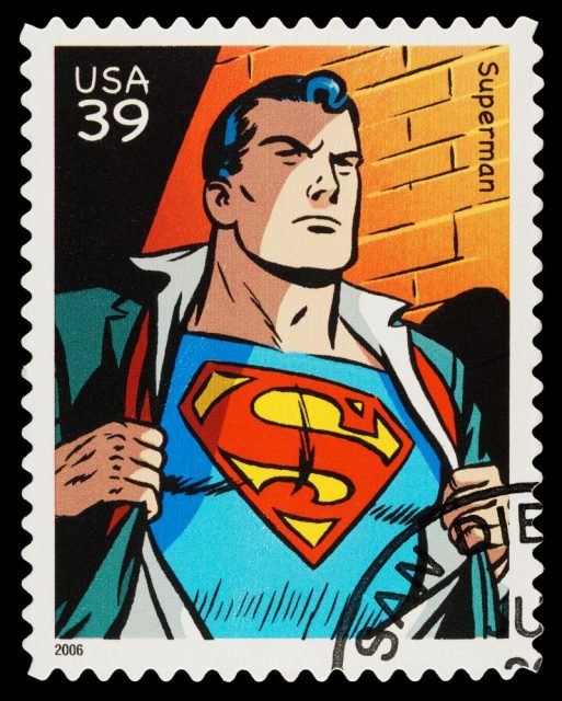 Superman Superhero Postage Stamp.