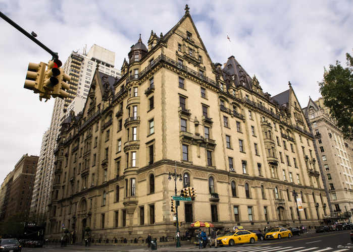 The Dakota luxury apartment building and former home of John Lennon, seen from Central Park West, New York City – November 12, 2017.