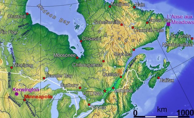 The location of the Kensington Runestone in relation to historic river navigations. Photo by Canada topo CC BY SA 3.0