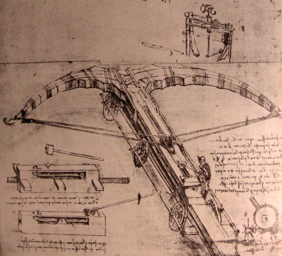 The original design of the giant crossbow (Codex Atlanticus, f. 149a).
