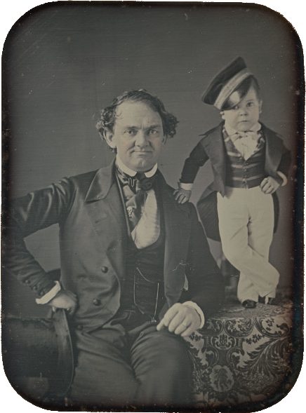 P.T. Barnum and General Tom Thumb by Samuel Root, half-plate daguerreotype, c.1850.