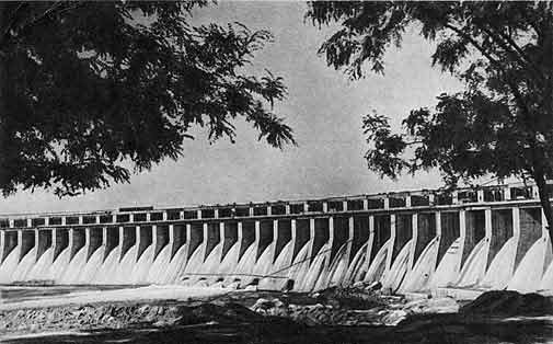 The DniproHES hydro-electric power plant is considered as one of the symbols of Soviet economic power. It was completed in 1932.