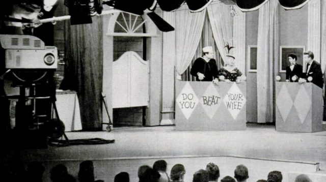 Red Skelton and Mickey Rooney at a dress rehearsal for The Red Skelton Show at studio 33, January 15, 1957. The laughter and applause from the show were extracted and recorded then used in Laff Box.