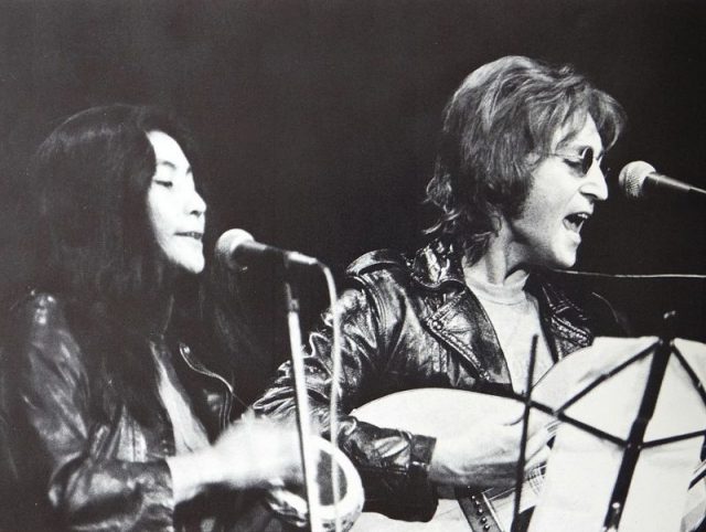 Yoko Ono and John Lennon at John Sinclair Freedom Rally in Ann Arbor, Michigan.