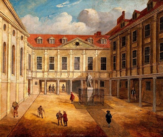 An oil painting of St Thomas’ Hospital in Southwark, London.
