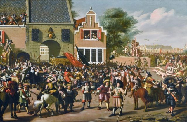 A painting depicting the phases of the murder of the De Witts.