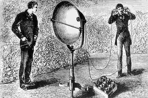 A photophone receiver and headset, one half of Bell and Tainter’s optical telecommunication system of 1880.